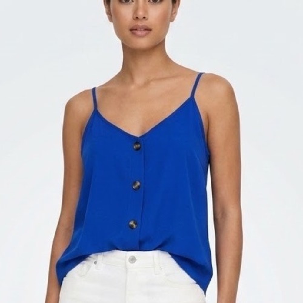 Royal Blue Button Down V-Neck Cami Tank Top Medium
